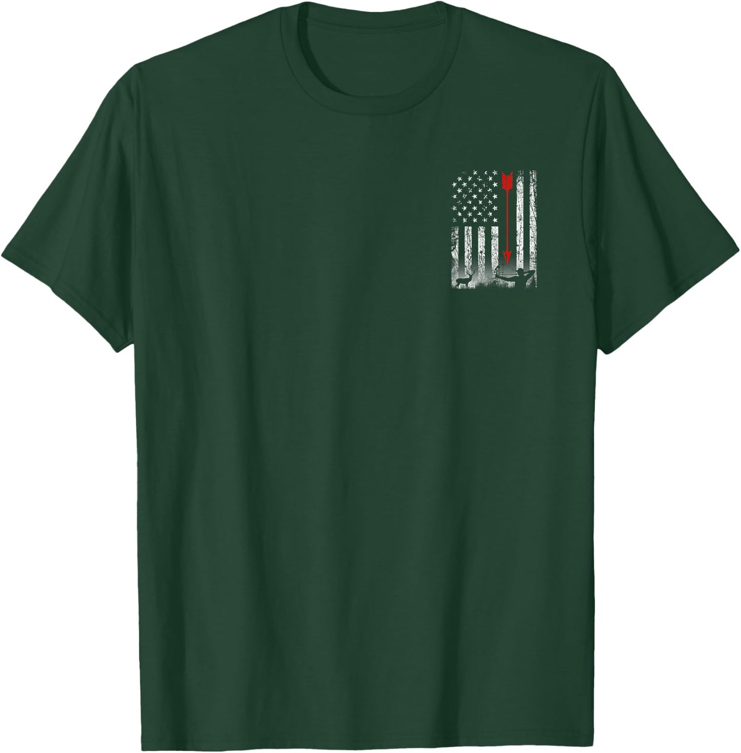 American Flag Bow Hunting Patriotic Design On Back T-Shirt - T-Shirt | Forest