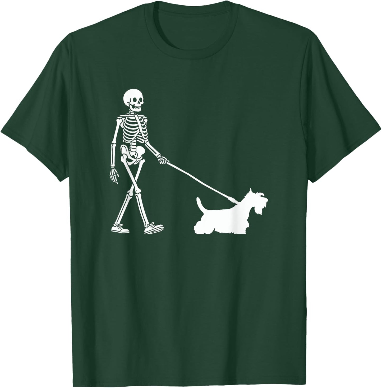 Skeleton Walking a Dog Scottish Terrier Halloween Outfit T-Shirt - T-Shirt | Forest