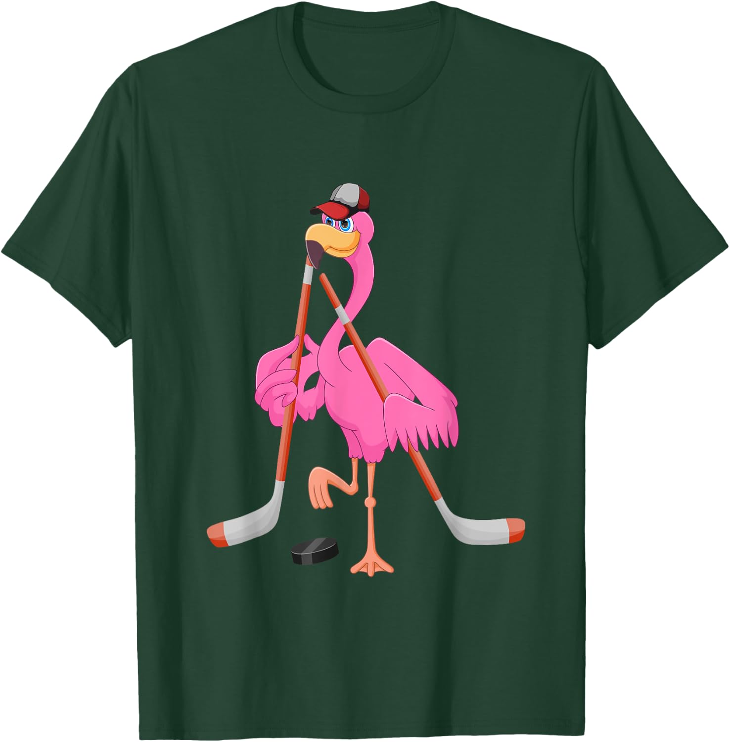 Flamingo Playing Hockey Matching Player Coach Birds Lover T-Shirt - T-Shirt | Forest