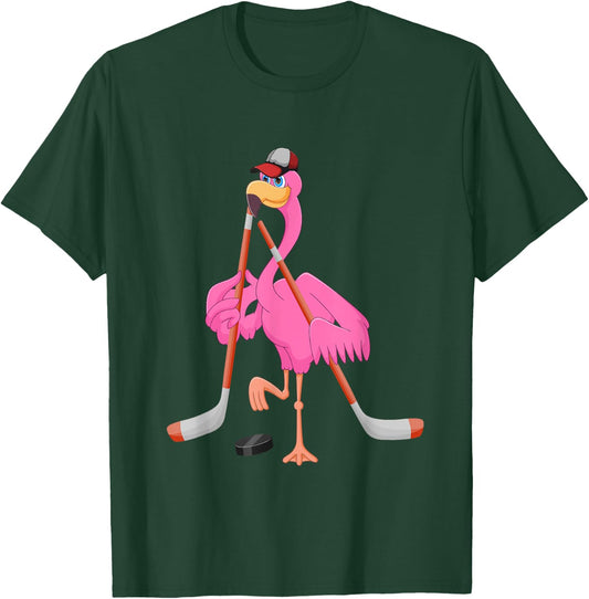 Flamingo Playing Hockey Matching Player Coach Birds Lover T-Shirt - T-Shirt | Forest