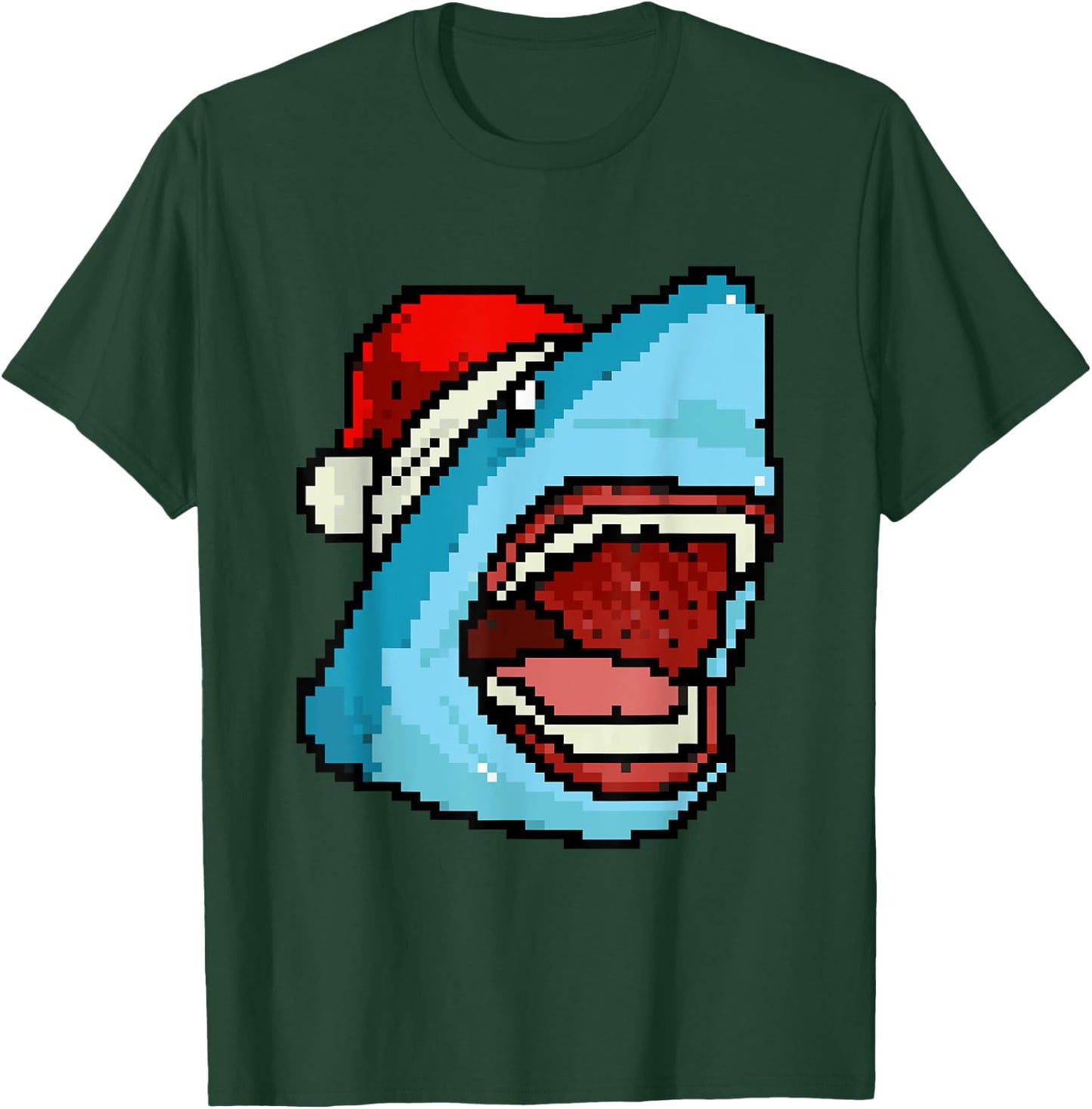 Shark Pixelated Christmas - Funny Shark Xmas T-Shirt - T-Shirt | Forest