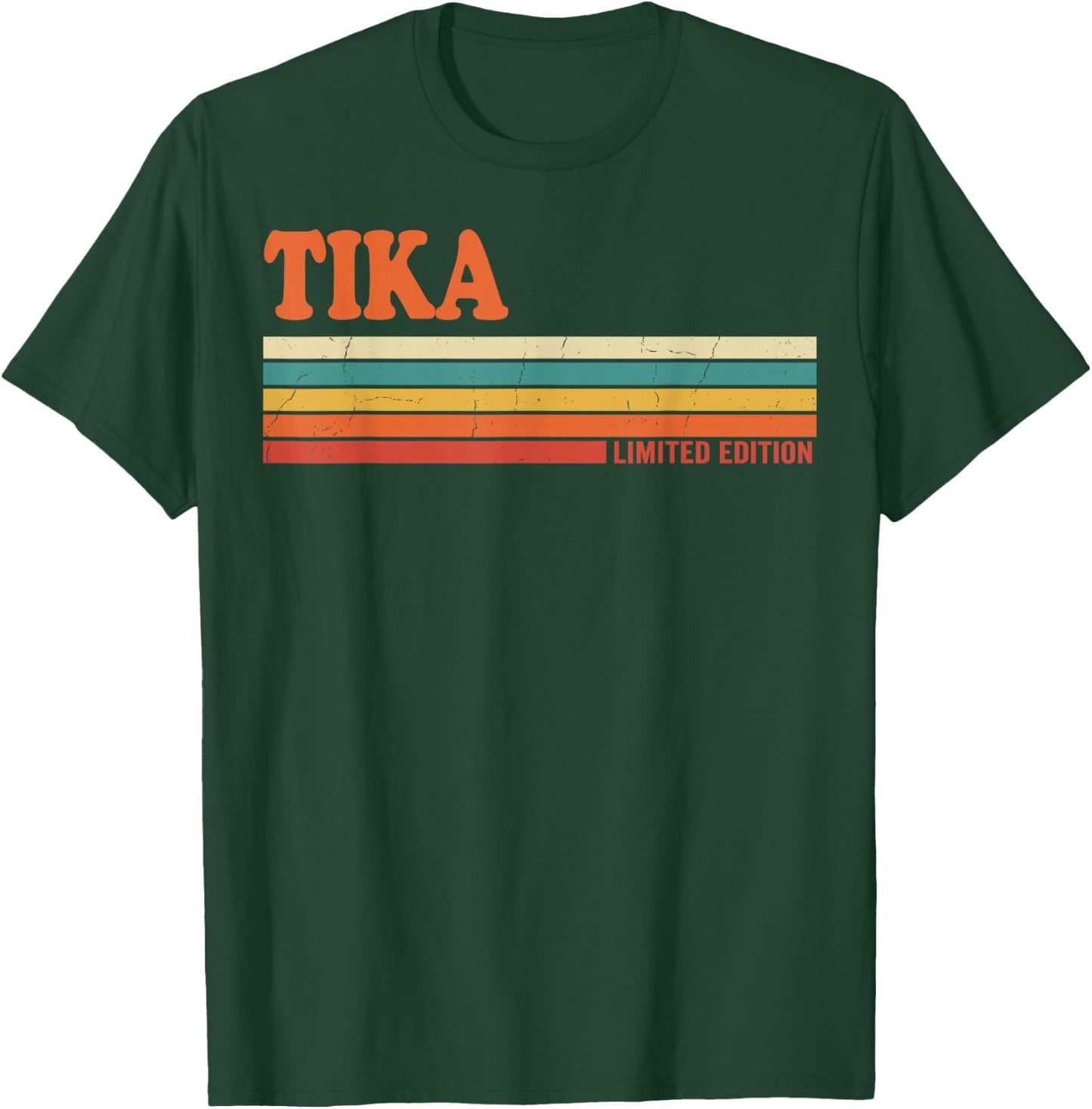 TIKA Retro Personalized First Name Vintage Stripes T-Shirt - T-Shirt | Forest