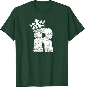 Alphabet T Shirt- Initial Letter R And King Queen Crown T-Shirt - T-Shirt | Forest