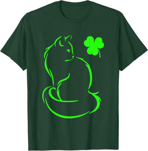 Shamrock Green Cat St Patricks Day Cat Lovers Cat Mom Women T-Shirt - T-Shirt | Forest