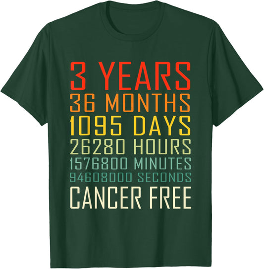 Vintage Cancer Awareness Vintage 3 Years Cancer Free T-Shirt - T-Shirt | Forest