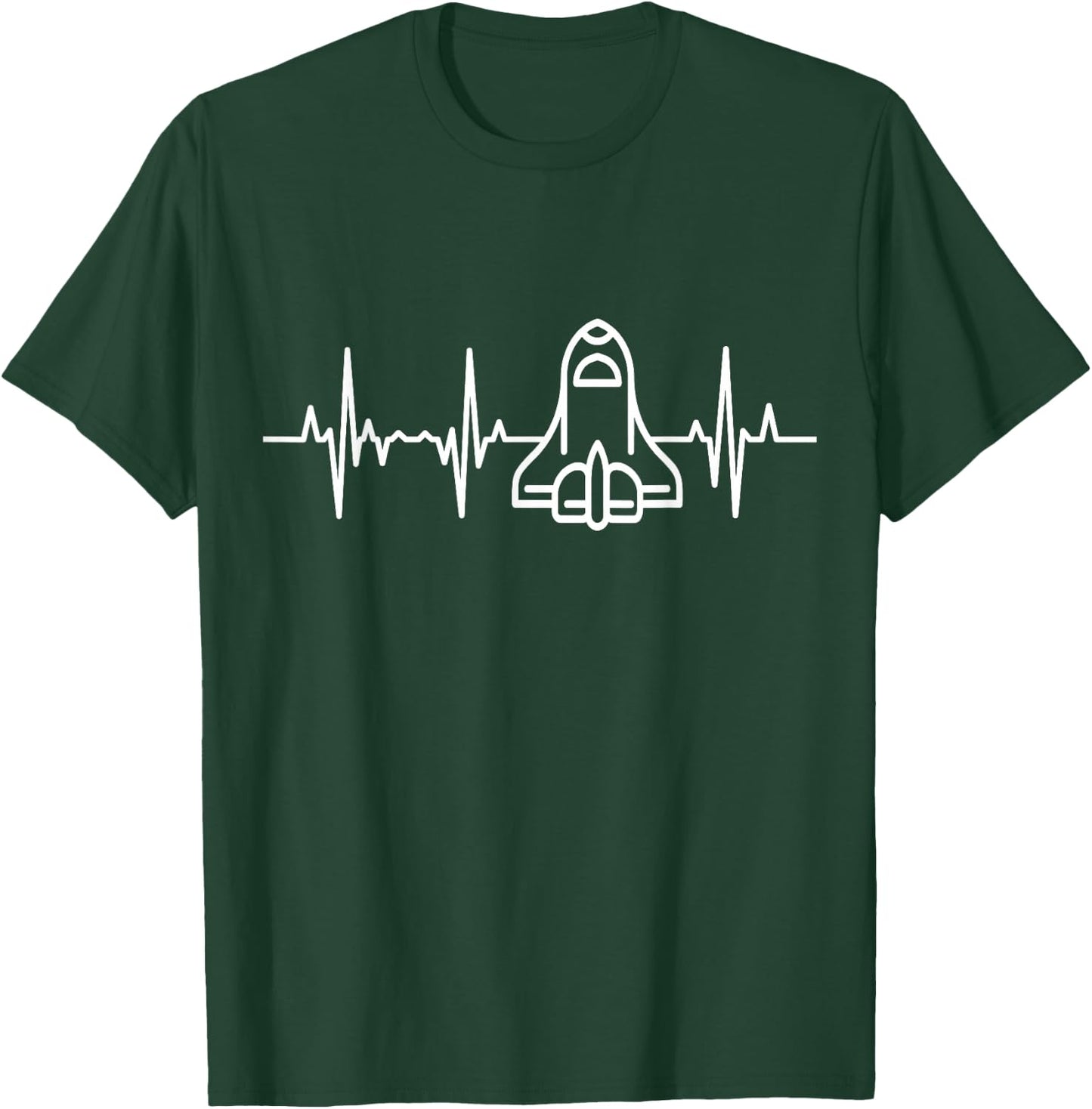 Space Rocket Heartbeat Space Enthusiast ECG T-Shirt - T-Shirt | Forest