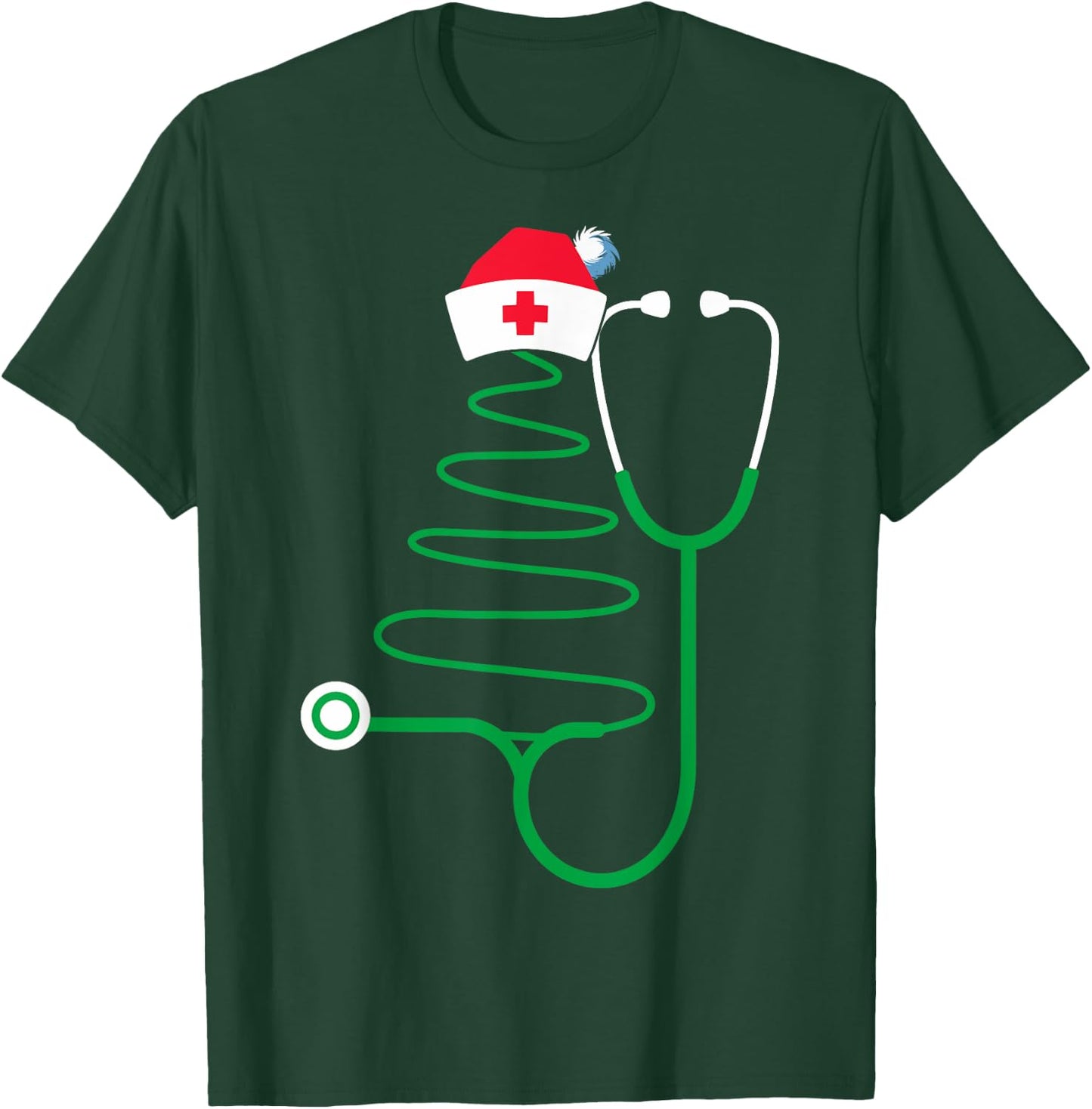 Stethoscope Christmas Tree Nurse Christmas Scrub T-Shirt - T-Shirt | Forest