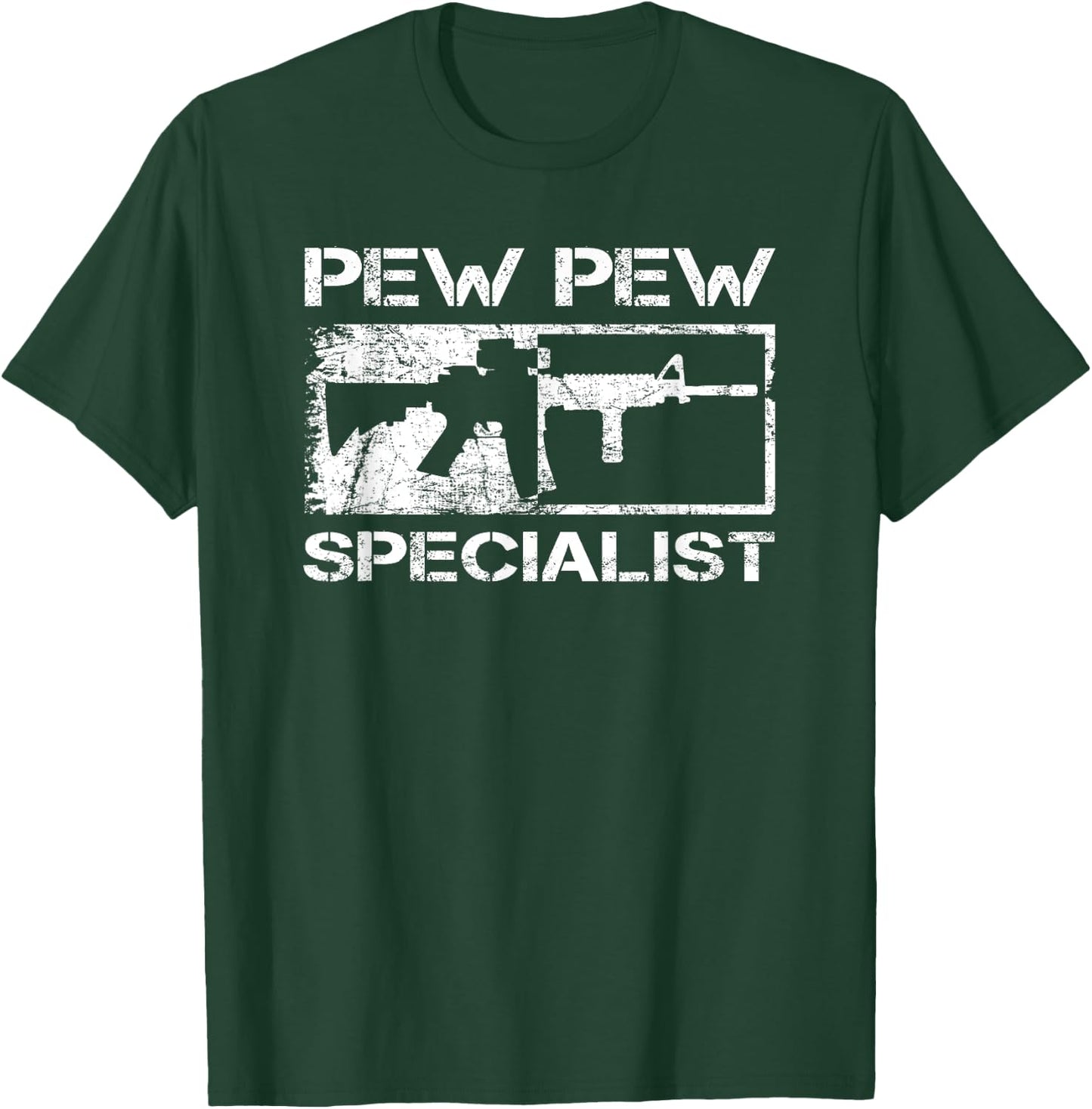 Pew Pew Specialist / Pro Gun 5.56 AR15 Rifle M4 Funny Gun T-Shirt - T-Shirt | Forest