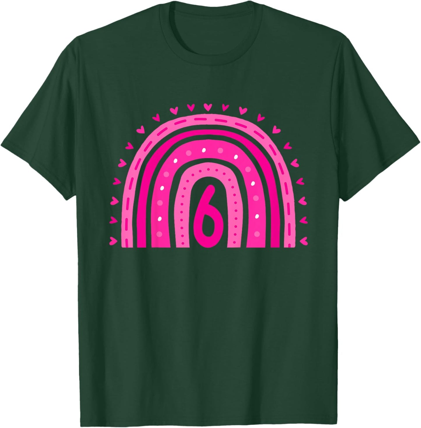 Kids Girl's Birthday Six 6 Years Old 6th Birthday Pink Rainbow T-Shirt - T-Shirt | Forest