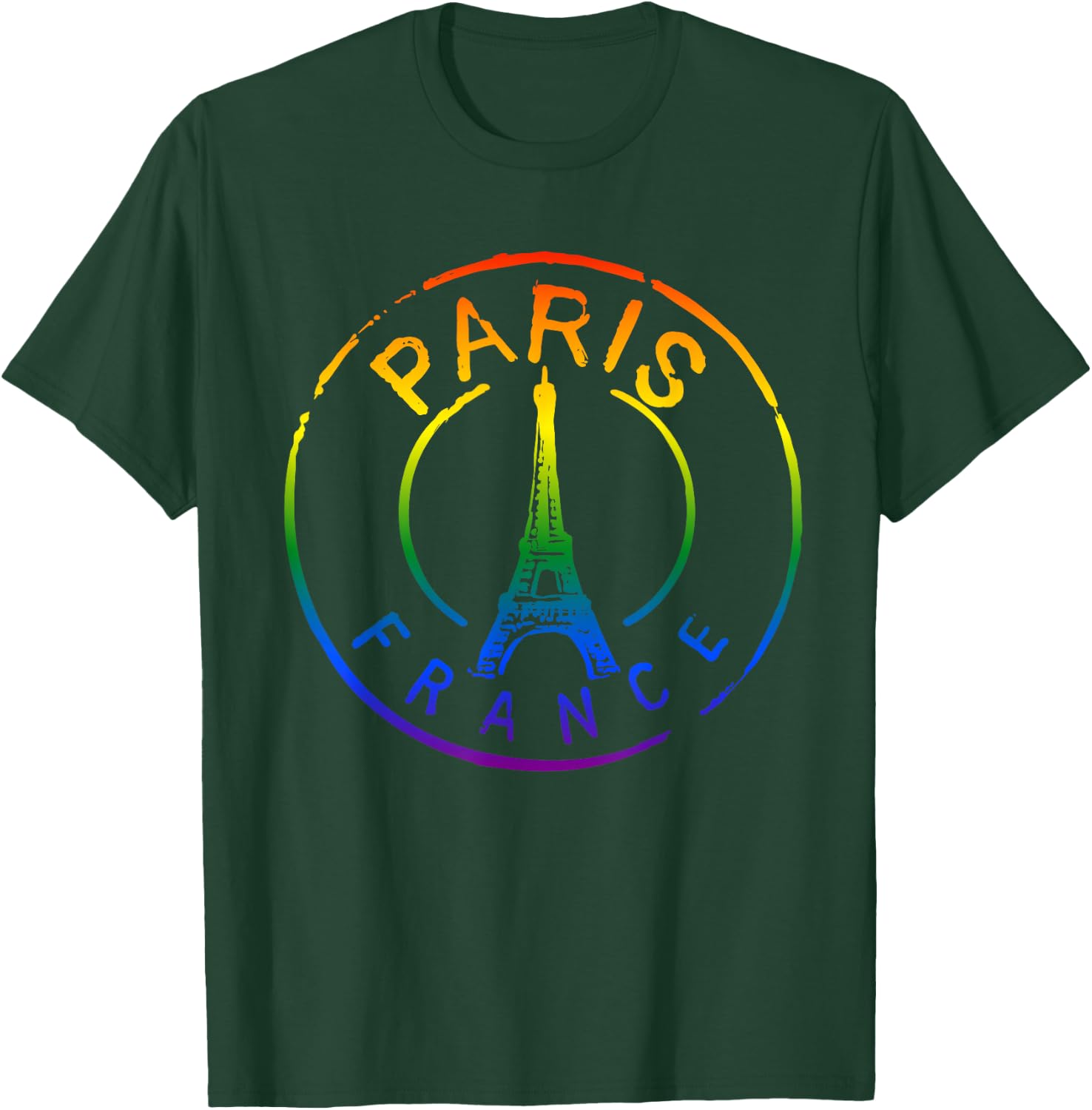 LGBT Rainbow Flag Color France French FR Paris Eiffel Tower T-Shirt - T-Shirt | Forest