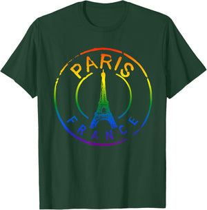 LGBT Rainbow Flag Color France French FR Paris Eiffel Tower T-Shirt - T-Shirt | Forest