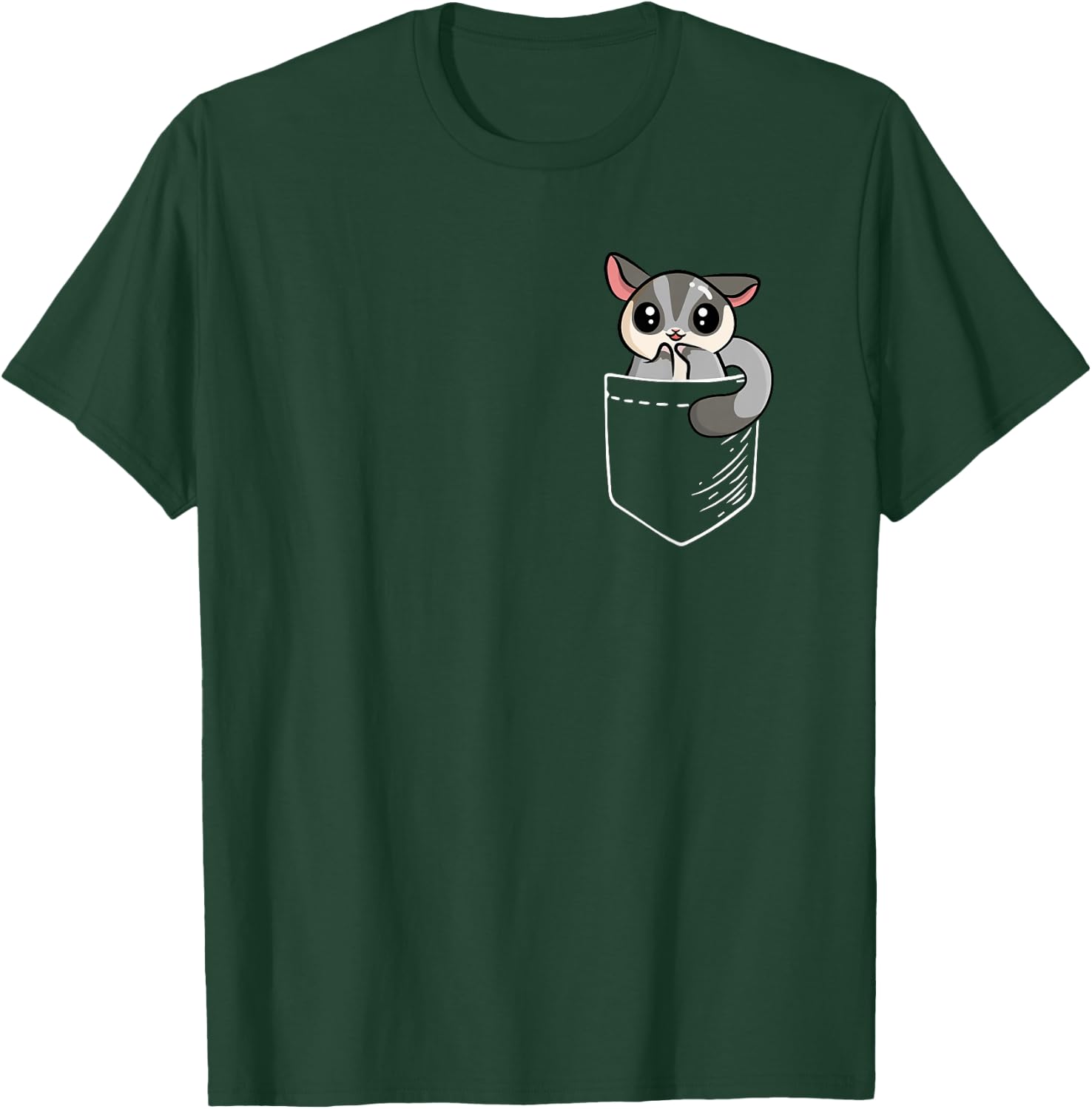 Kids Girls Cute Kawaii Pocket Sugar Glider Lover T-Shirt - T-Shirt | Forest
