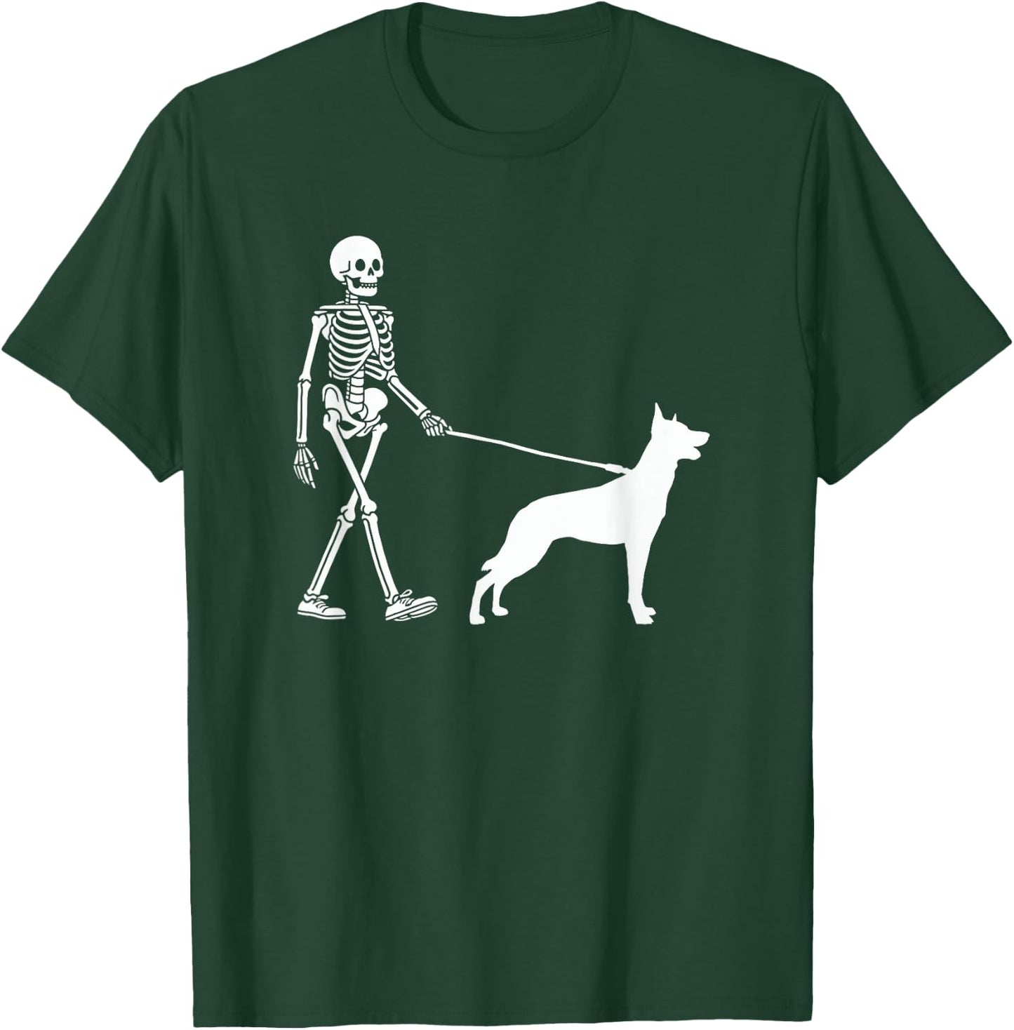 Skeleton Walking a Dog Belgian Malinois Halloween Outfit T-Shirt - T-Shirt | Forest