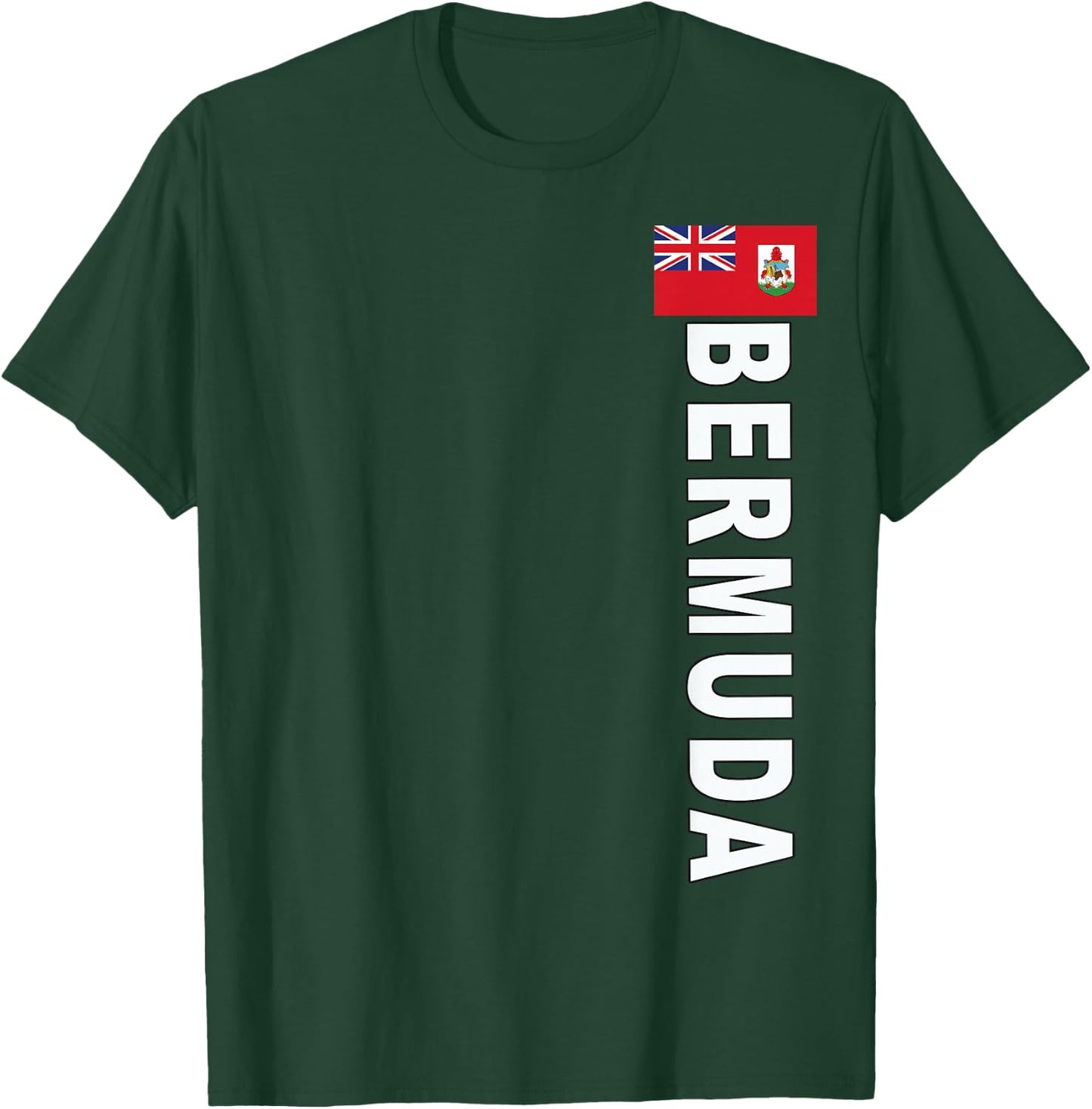 Sports-Style Left-Side Text and Flag of Bermuda T-Shirt - T-Shirt | Forest