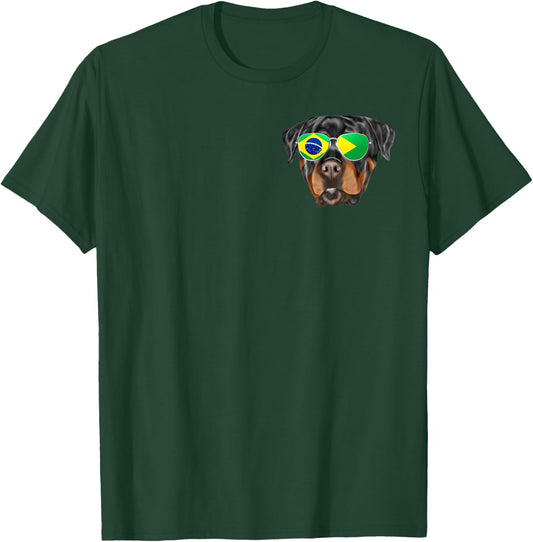 Brazilian Flag Rottweiler Dog Brazil Pocket T-Shirt - T-Shirt | Forest