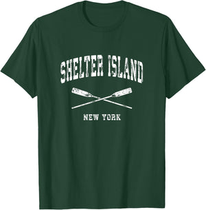 Shelter Island New York Vintage Nautical Crossed Oars T-Shirt - T-Shirt | Forest