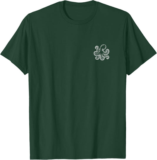 Octopus Minimalist Badge Patch Line Art T-Shirt - T-Shirt | Forest