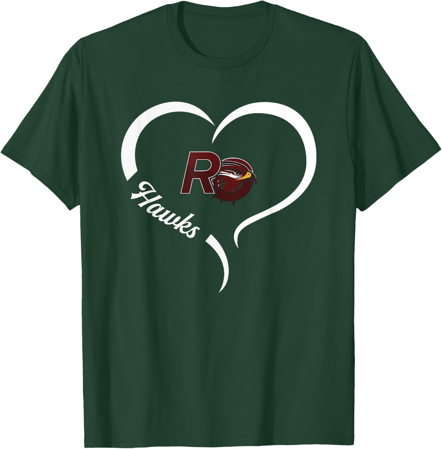 Red Oak Hawks Logo Half Heart Slogan HS T-Shirt - T-Shirt | Forest