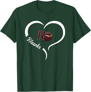 Red Oak Hawks Logo Half Heart Slogan HS T-Shirt - T-Shirt | Forest