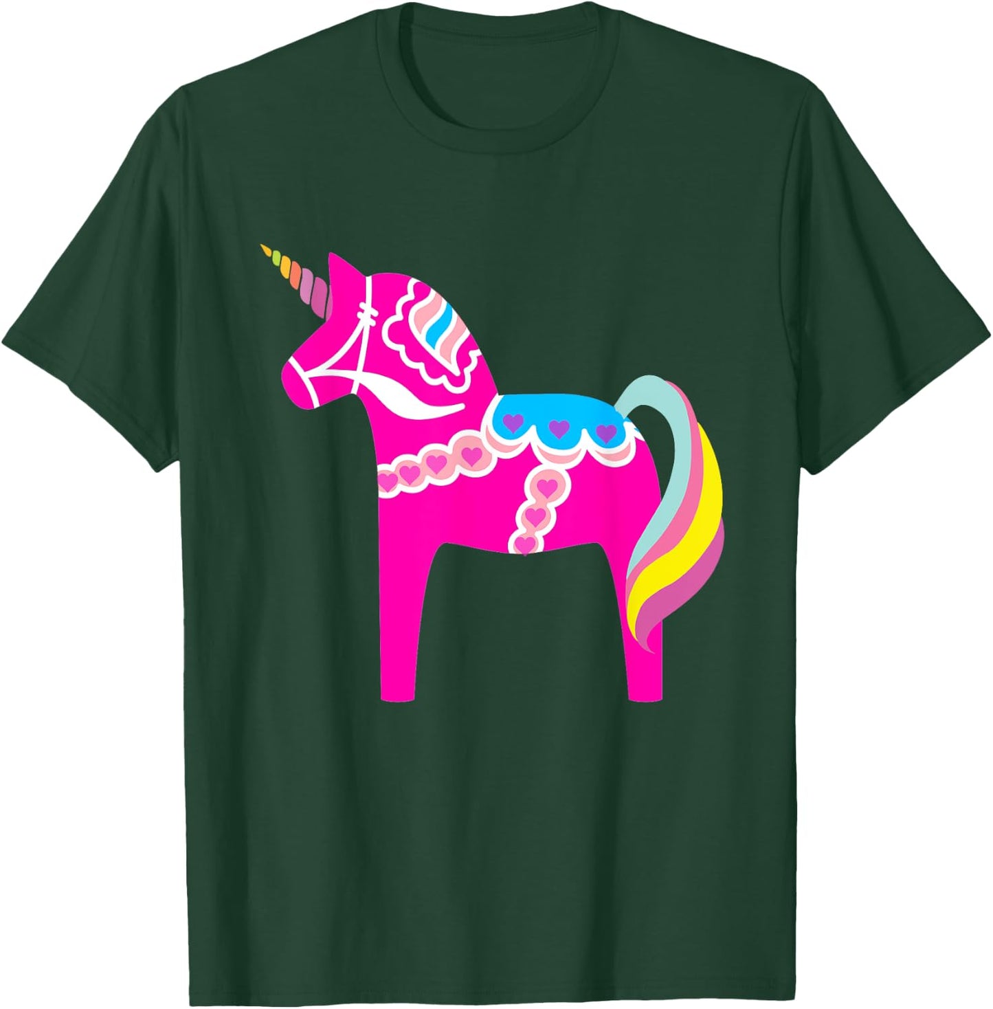Pink Dala Horse Unicorn Swedish Dalecarlian Horse T-Shirt - T-Shirt | Forest