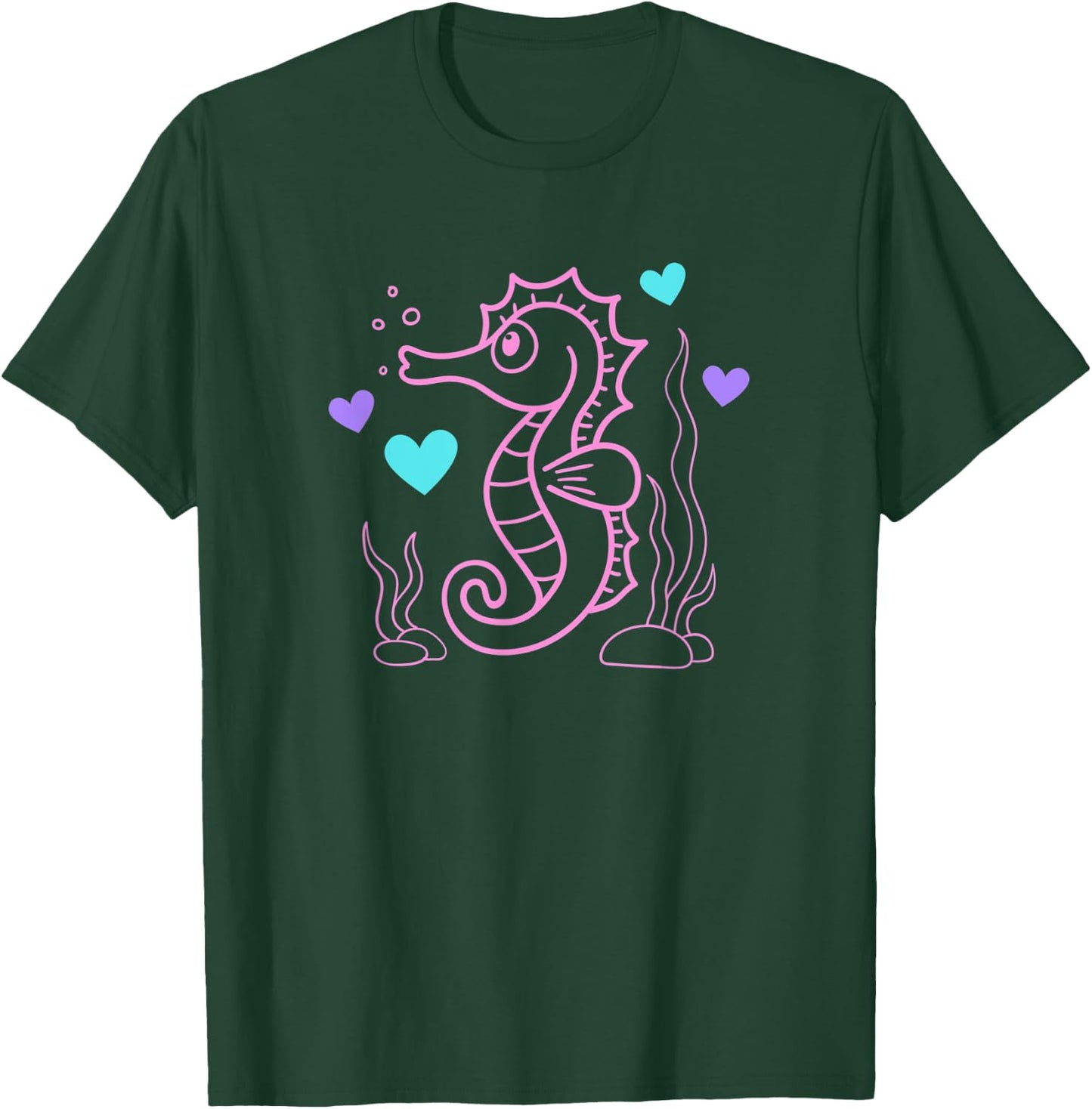 Seahorse Ocean Cute Pink Blue and Purple T-Shirt - T-Shirt | Forest