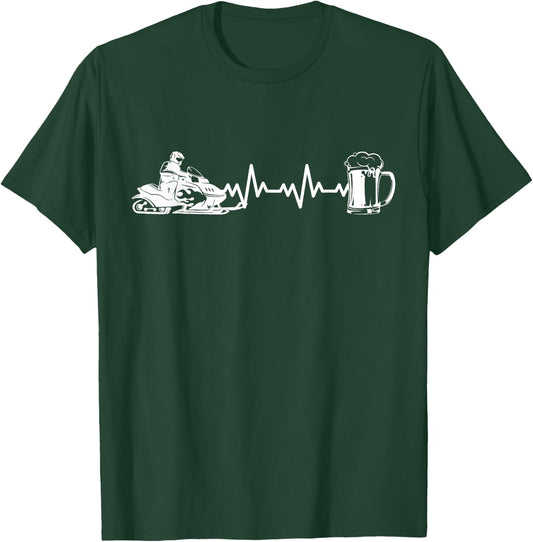 Snowmobil Snow Machine - Heartbeat EKG Snowmobiling T-Shirt - T-Shirt | Forest