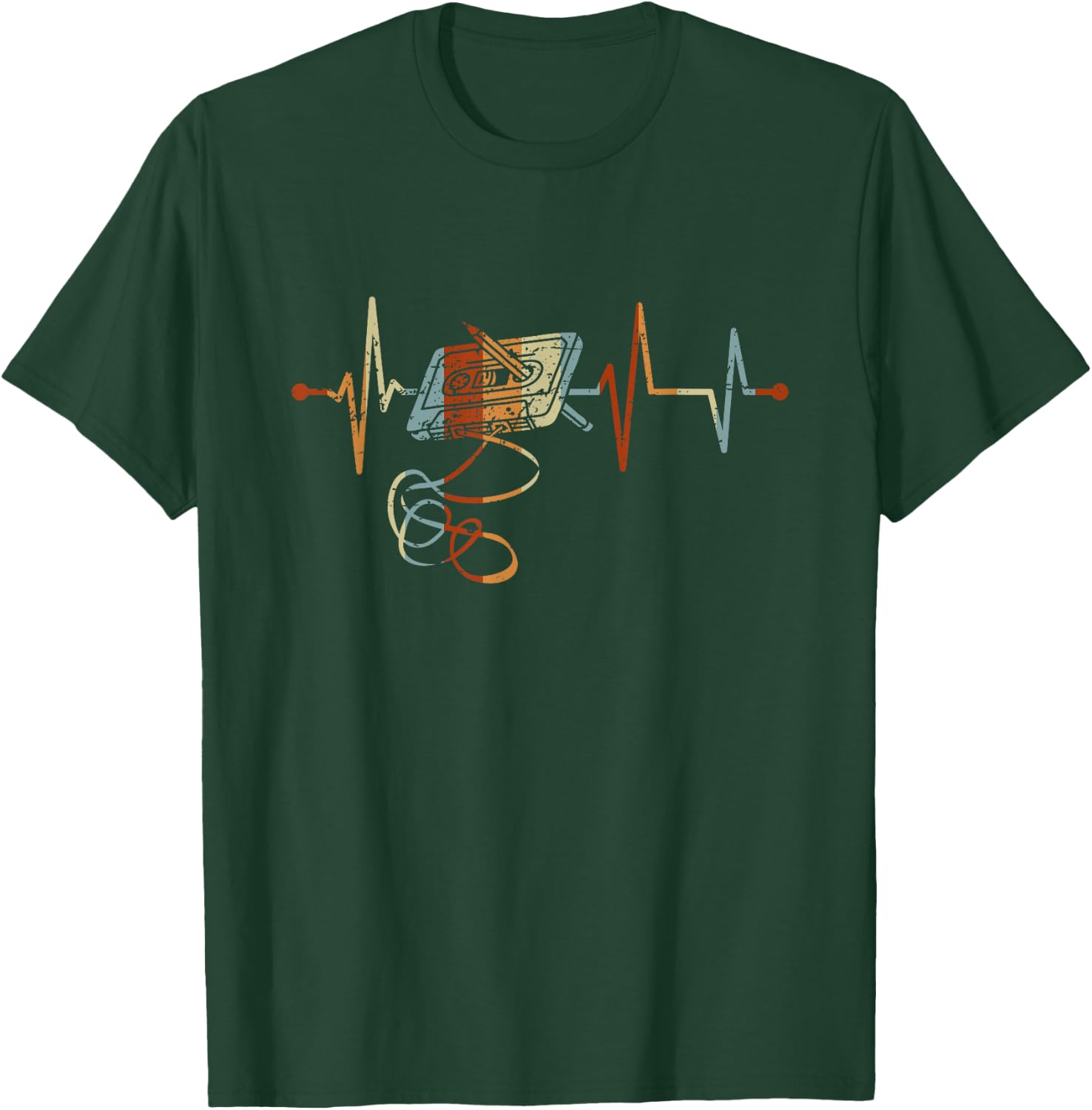 Retro Music Cassette Heartbeat Vintage Mixtape , black, s T-Shirt - T-Shirt | Forest
