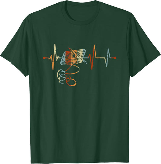 Retro Music Cassette Heartbeat Vintage Mixtape , black, s T-Shirt - T-Shirt | Forest