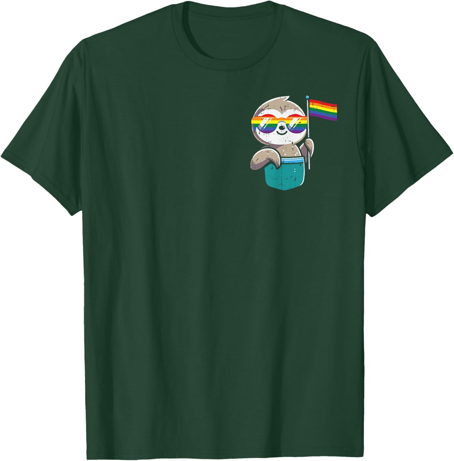 Gay Pride Month Sloth Pocket LGBTQ Ally Rainbow Men Women T-Shirt - T-Shirt | Forest