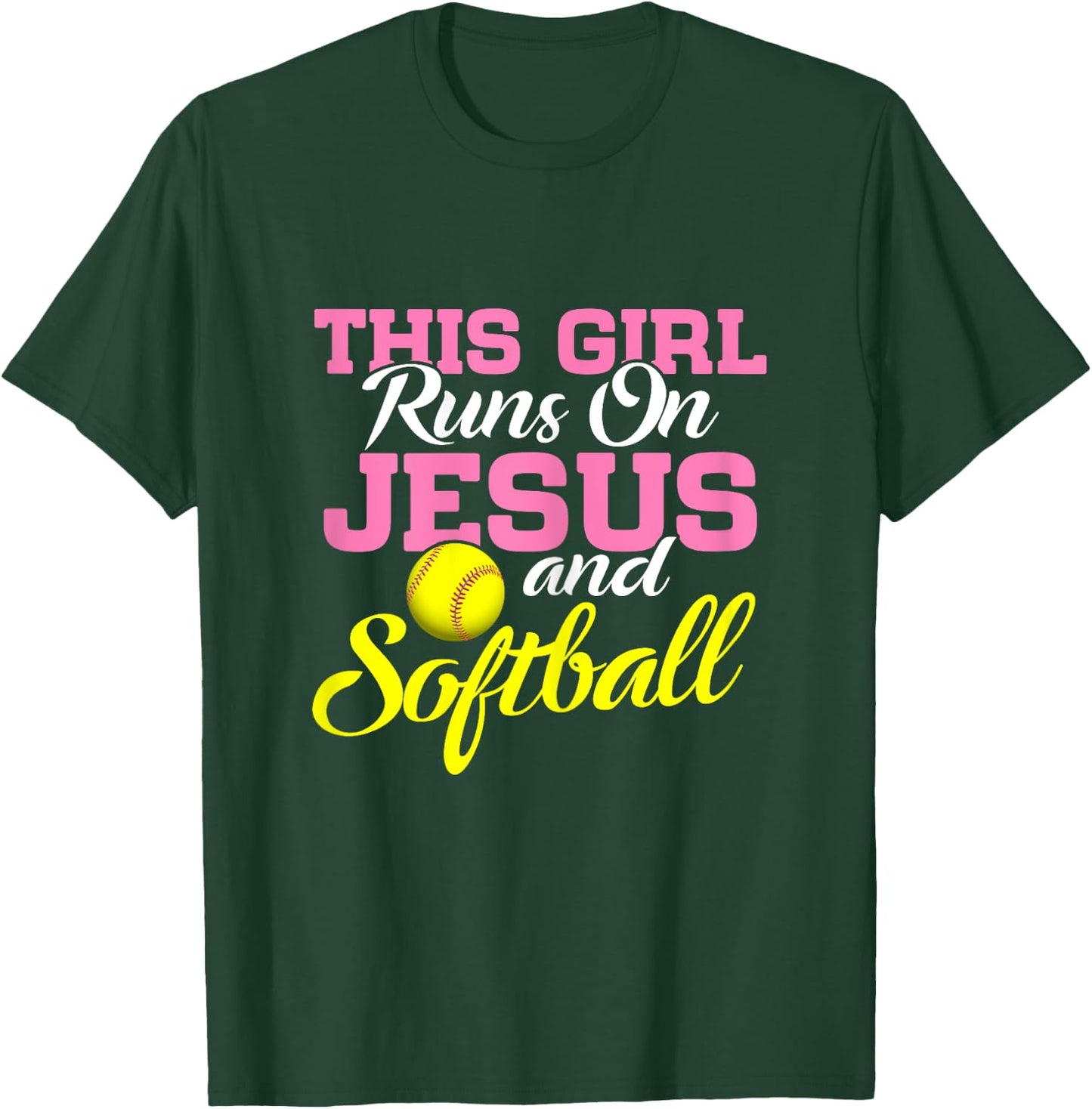 This Girl Runs On Jesus and Softball Women Christian T-Shirt - T-Shirt | Forest