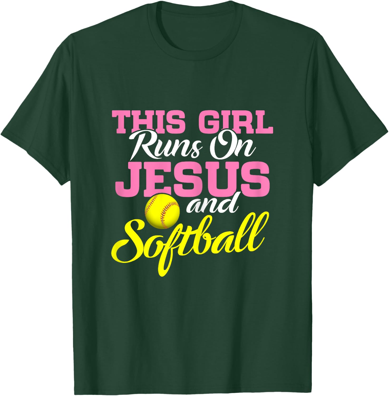 This Girl Runs On Jesus and Softball Women Christian T-Shirt - T-Shirt | Forest