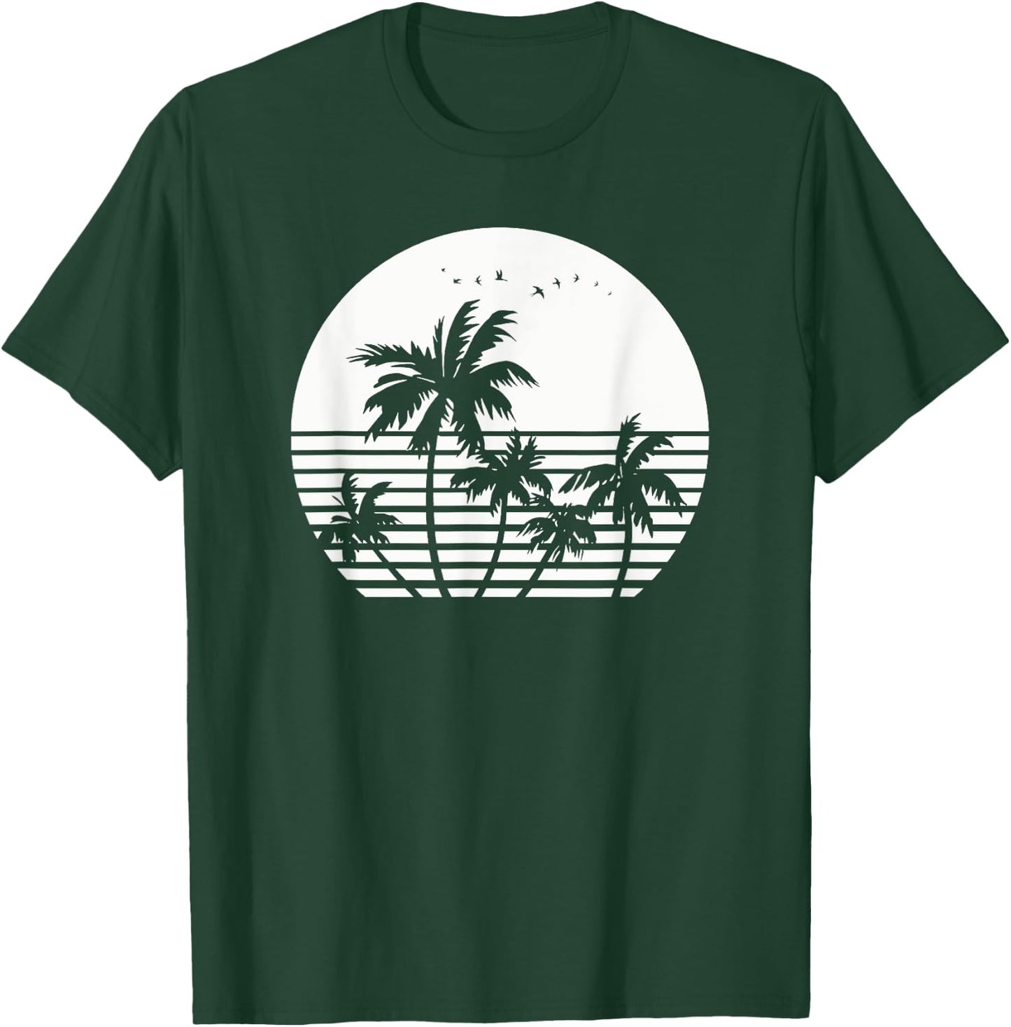 Vintage Birds Sunset Beach Palm trees T-Shirt - T-Shirt | Forest