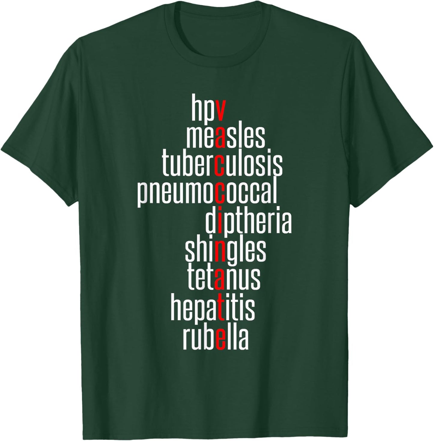 Vaccinate - Immunization Awareness Month - Vaccinations List T-Shirt - T-Shirt | Forest