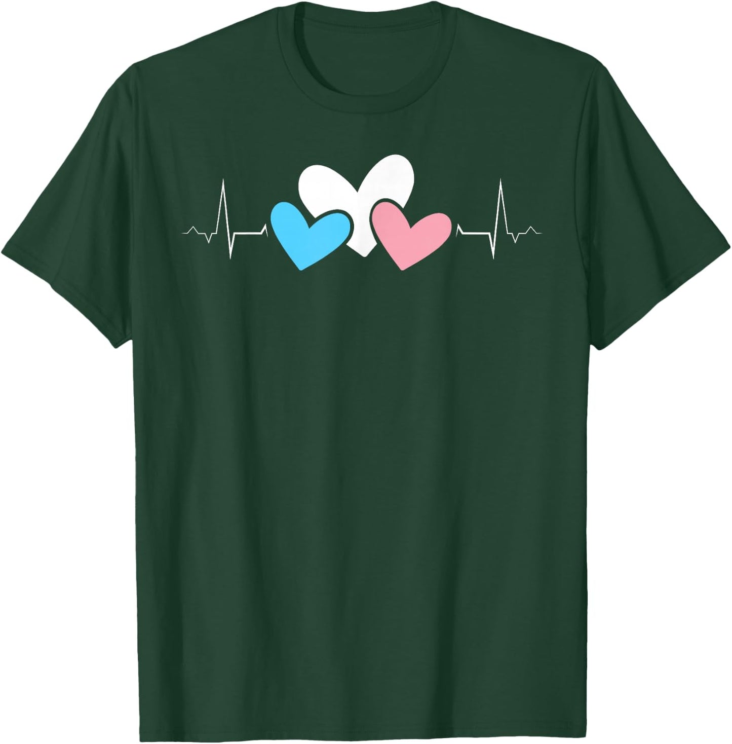 Transgender Hearts Heartbeat LGBTQ+ Pride Love Colors T-Shirt - T-Shirt | Forest