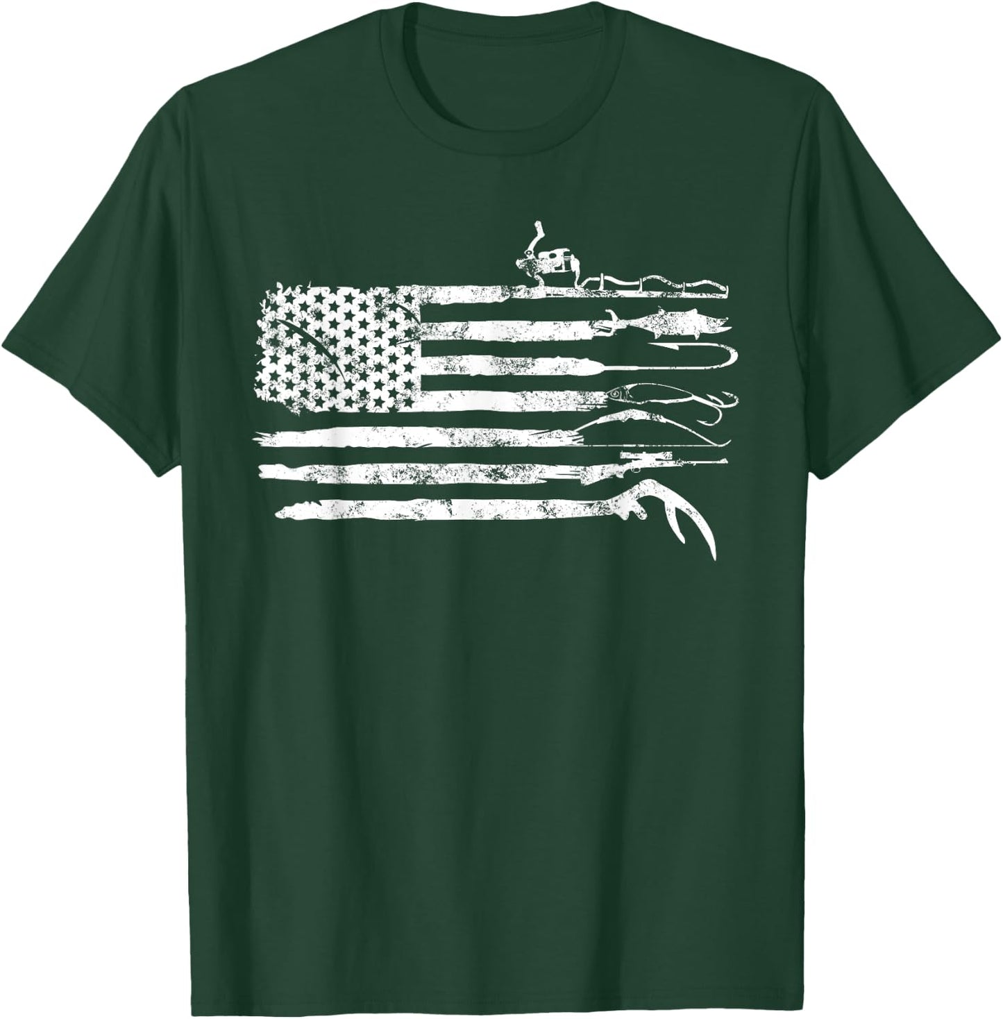 Hunting Fishing American Flag Patriotic T-Shirt - T-Shirt | Forest