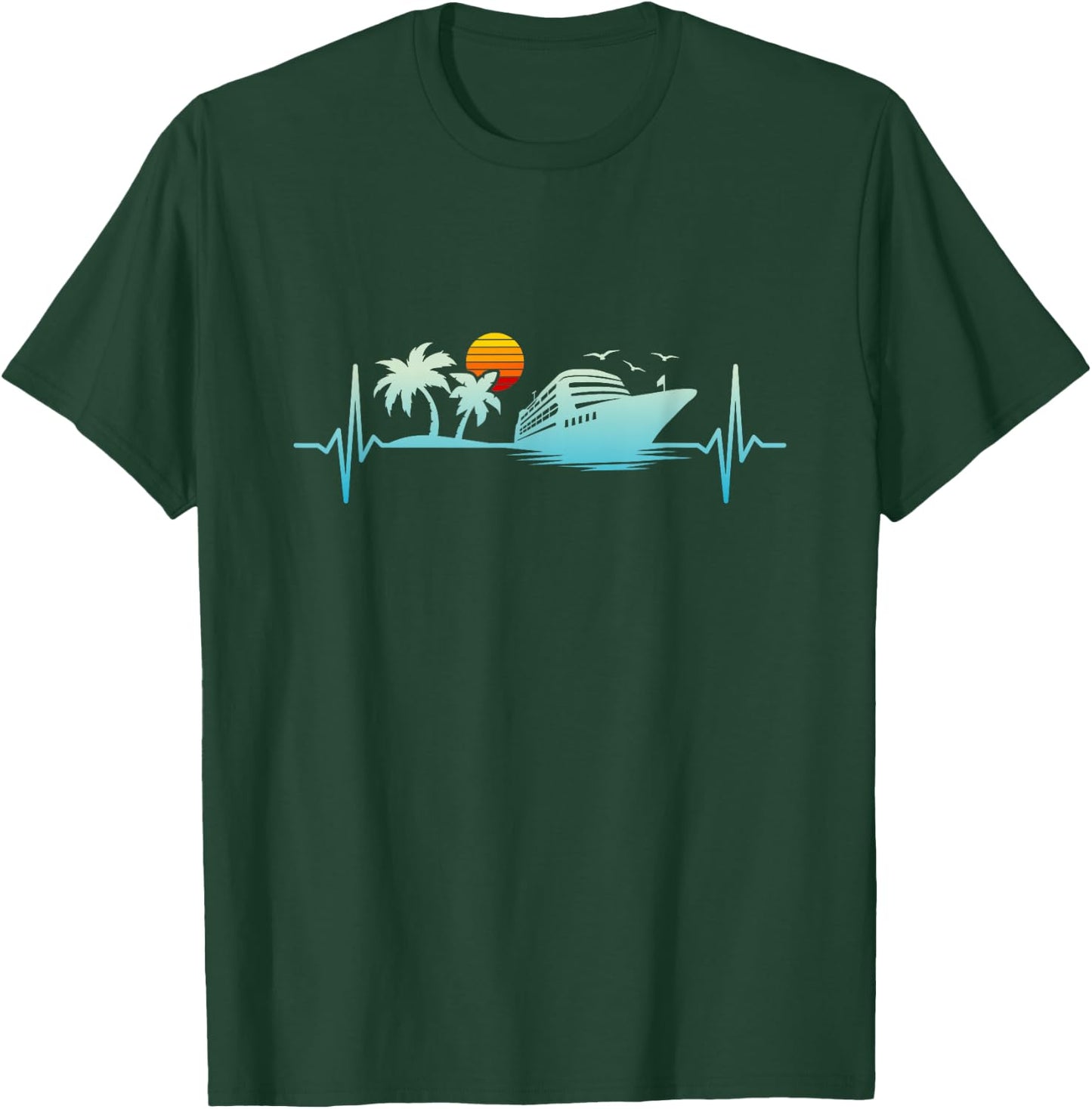 Cruise Heartbeat Summer Holiday Cruise Ship , black T-Shirt - T-Shirt | Forest