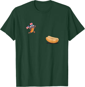 Freedom Dive Hotdog Funny Patriotic Hotdog Jumping Into Bun T-Shirt - T-Shirt | Forest
