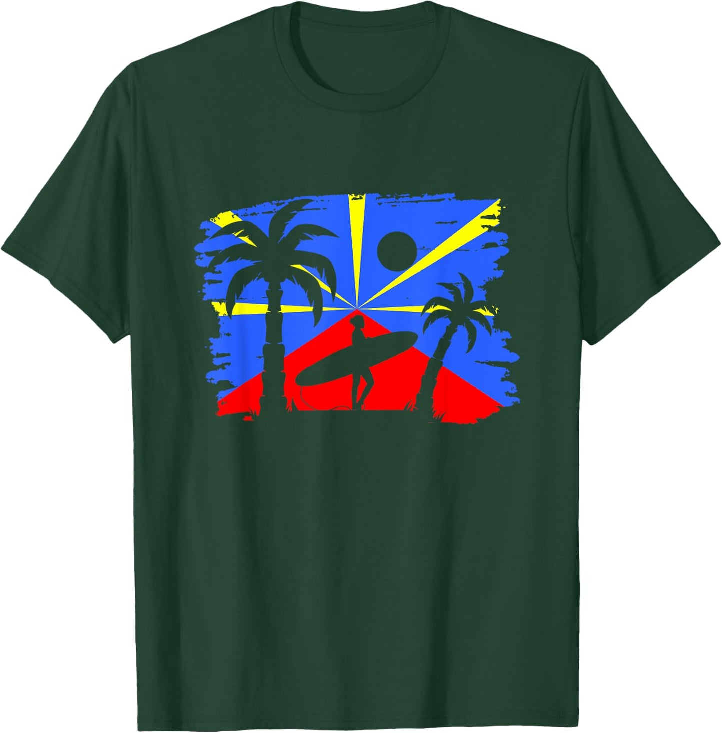 Reunion Island Flag Reunion Reunion Island Vintage , Black, S T-Shirt - T-Shirt | Forest