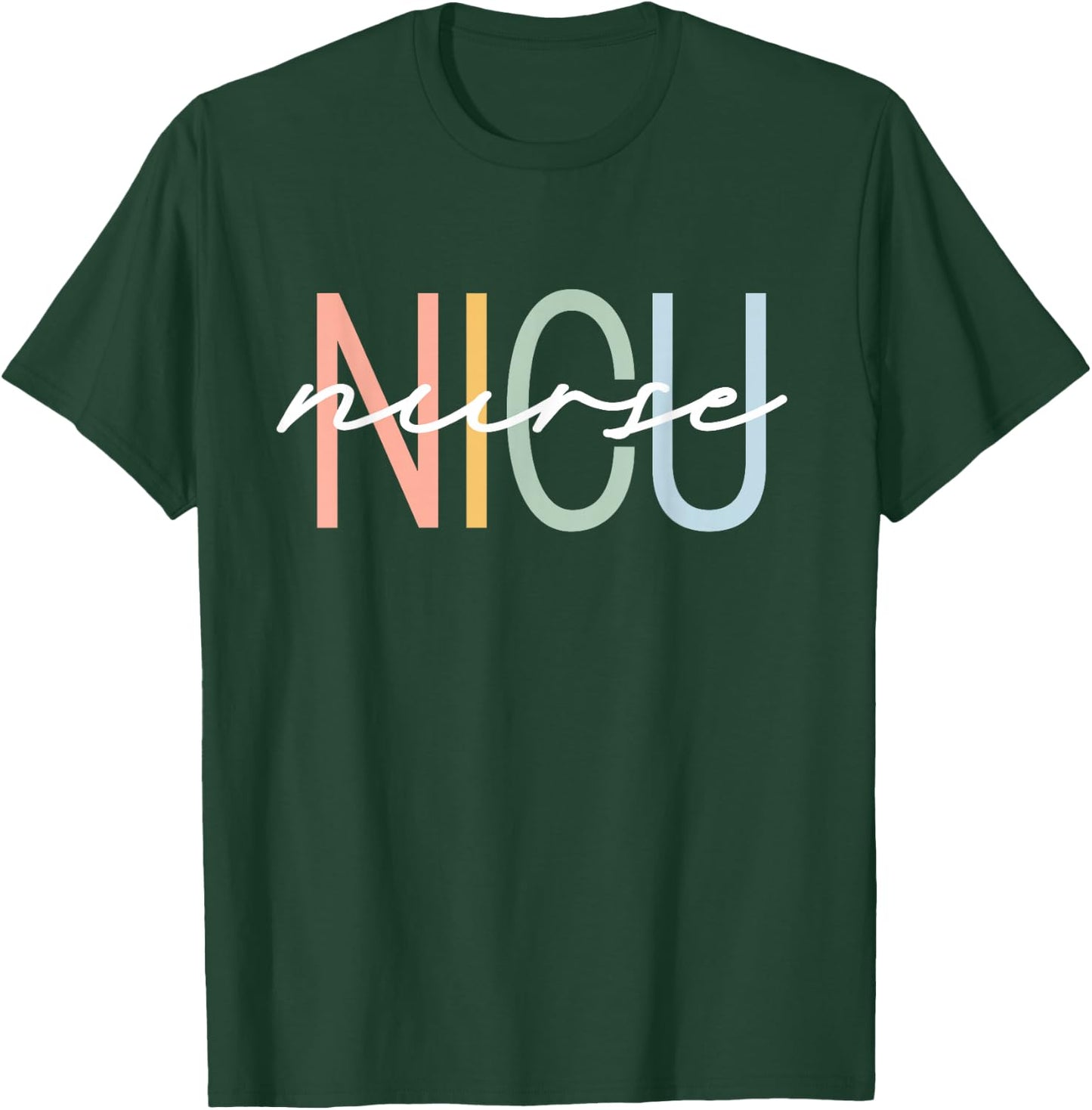 NICU Nurse ICU Neonatal Boho Rainbow Team Tiny Humans Retro T-Shirt - T-Shirt | Forest