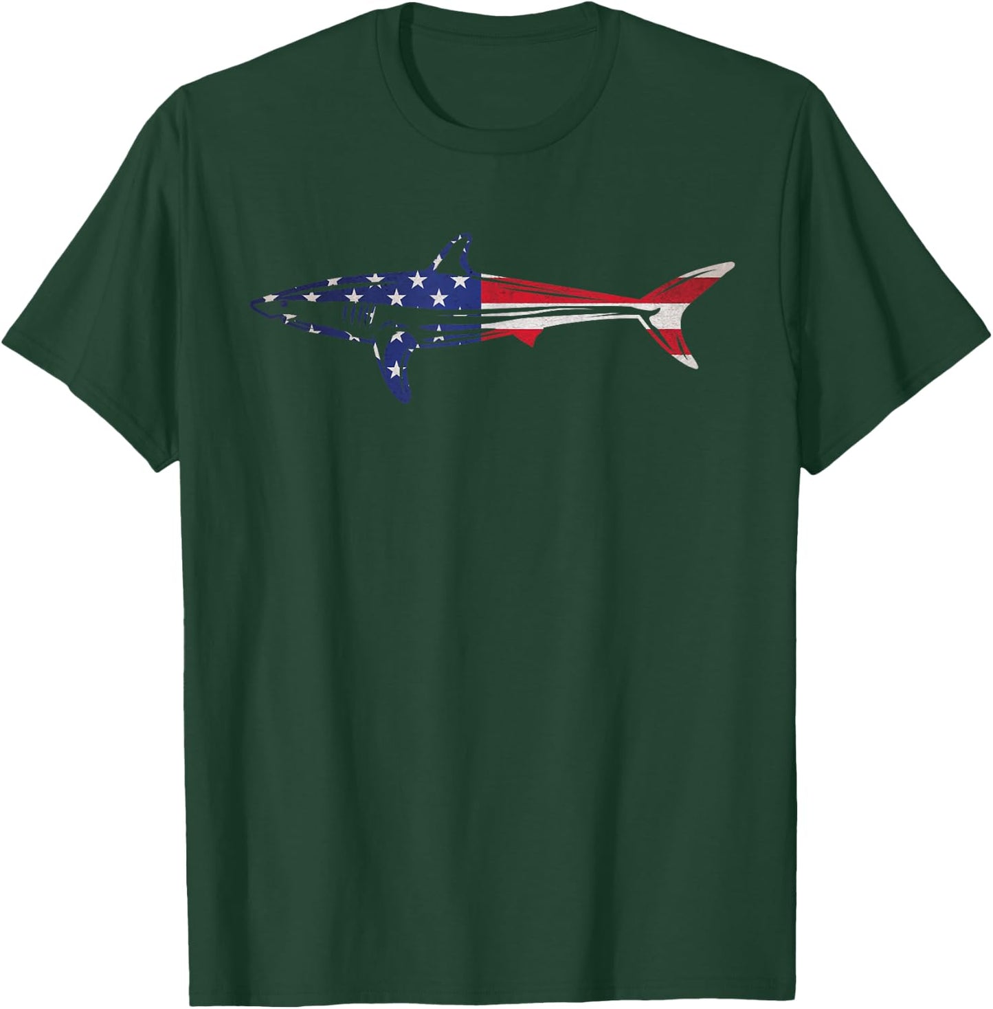 Fishing Gift Mako Shark Fish American Flag USA 4th Of July T-Shirt - T-Shirt | Forest