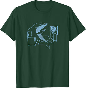 Shark Week Shark Potato Neon Blue Great White Line Art T-Shirt - T-Shirt | Forest