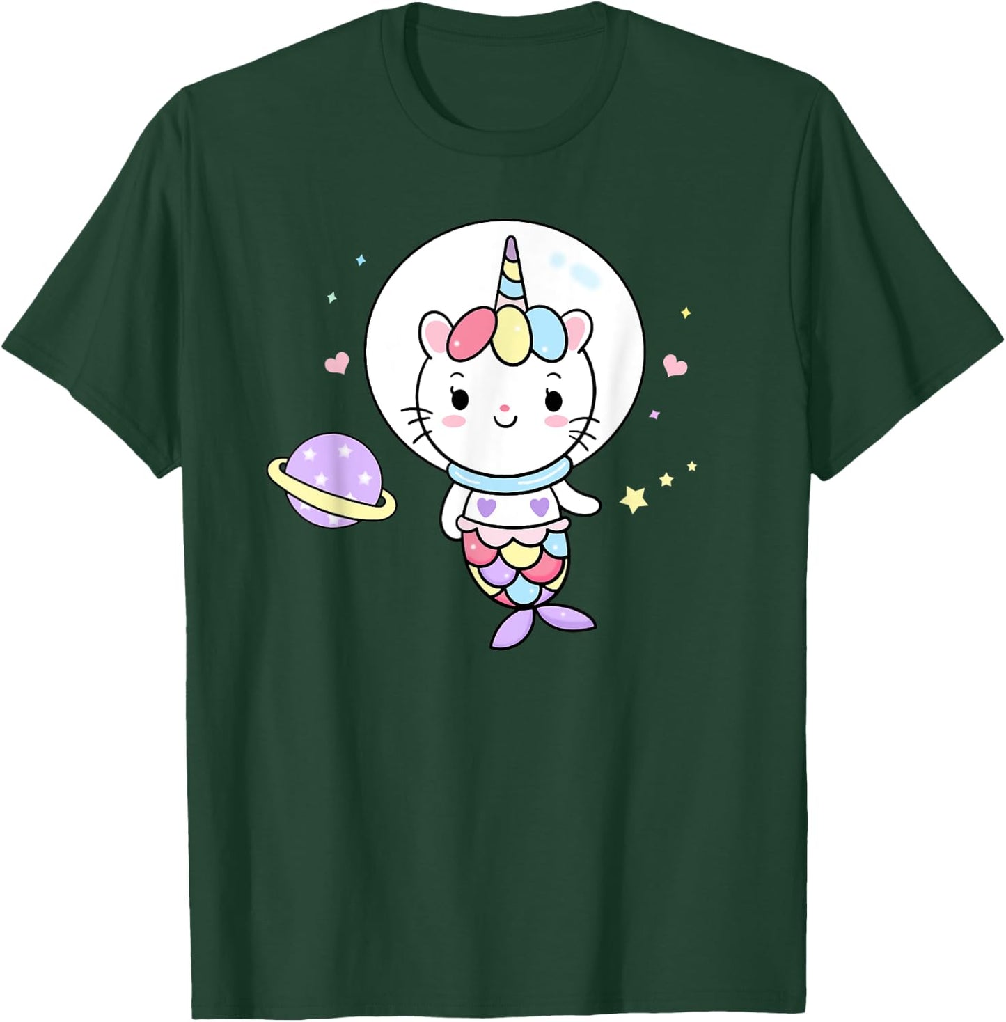 Cat Unicorn Mermaid in Space Cute Purrmaid Men Women Kids T-Shirt - T-Shirt | Forest