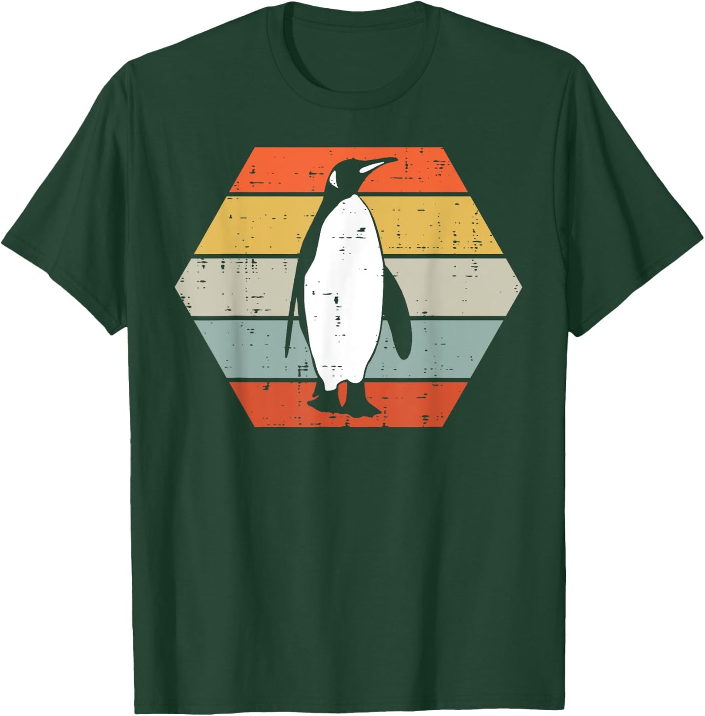 Penguin Sunset Hexagon Retro Animal Lover Women Men Kids T-Shirt - T-Shirt | Forest