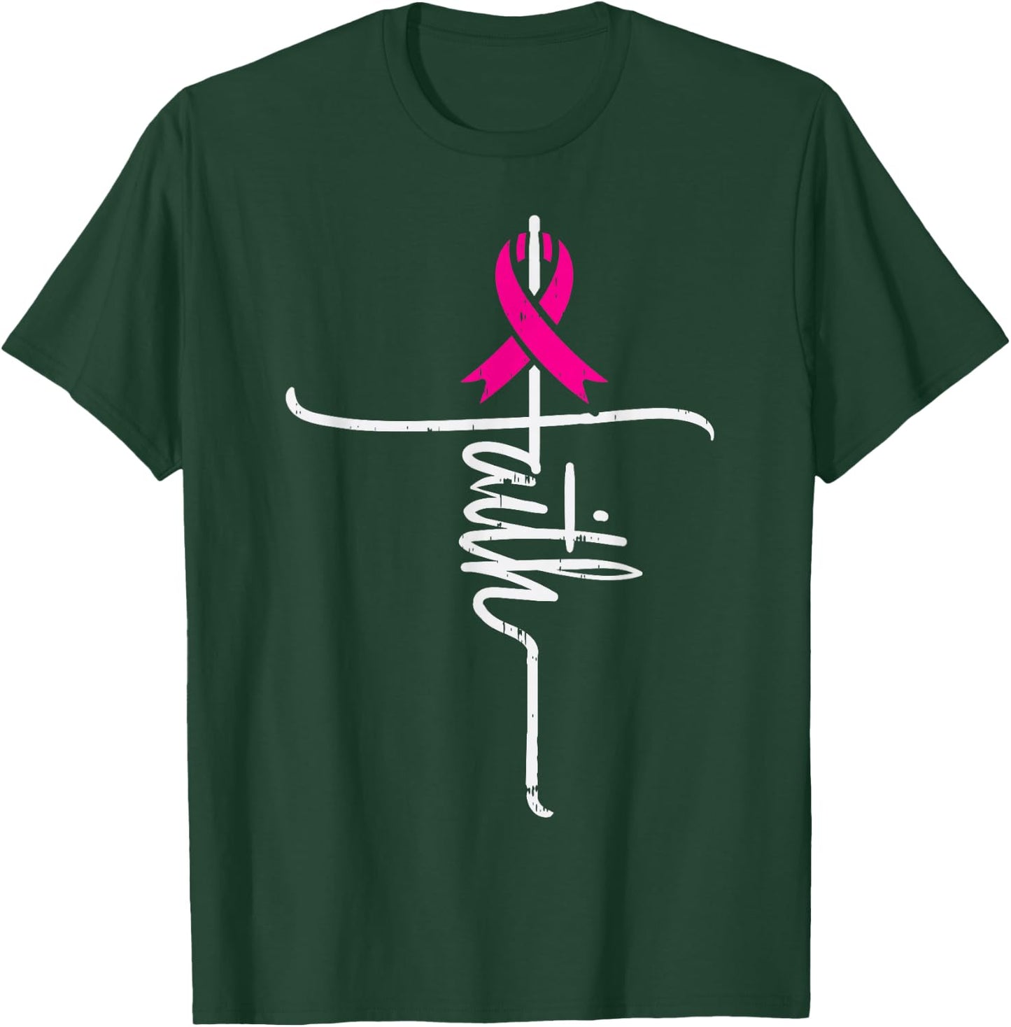 Faith Pink Ribbon Breast Cancer Awareness Fight Support Gift T-Shirt - T-Shirt | Forest