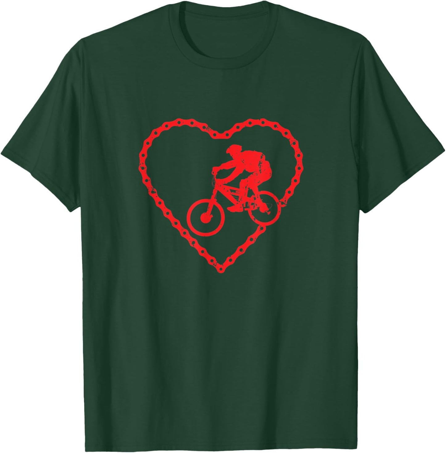 BMX Heart Chain Love Biking Cyclist Heart Valentines Day T-Shirt - T-Shirt | Forest