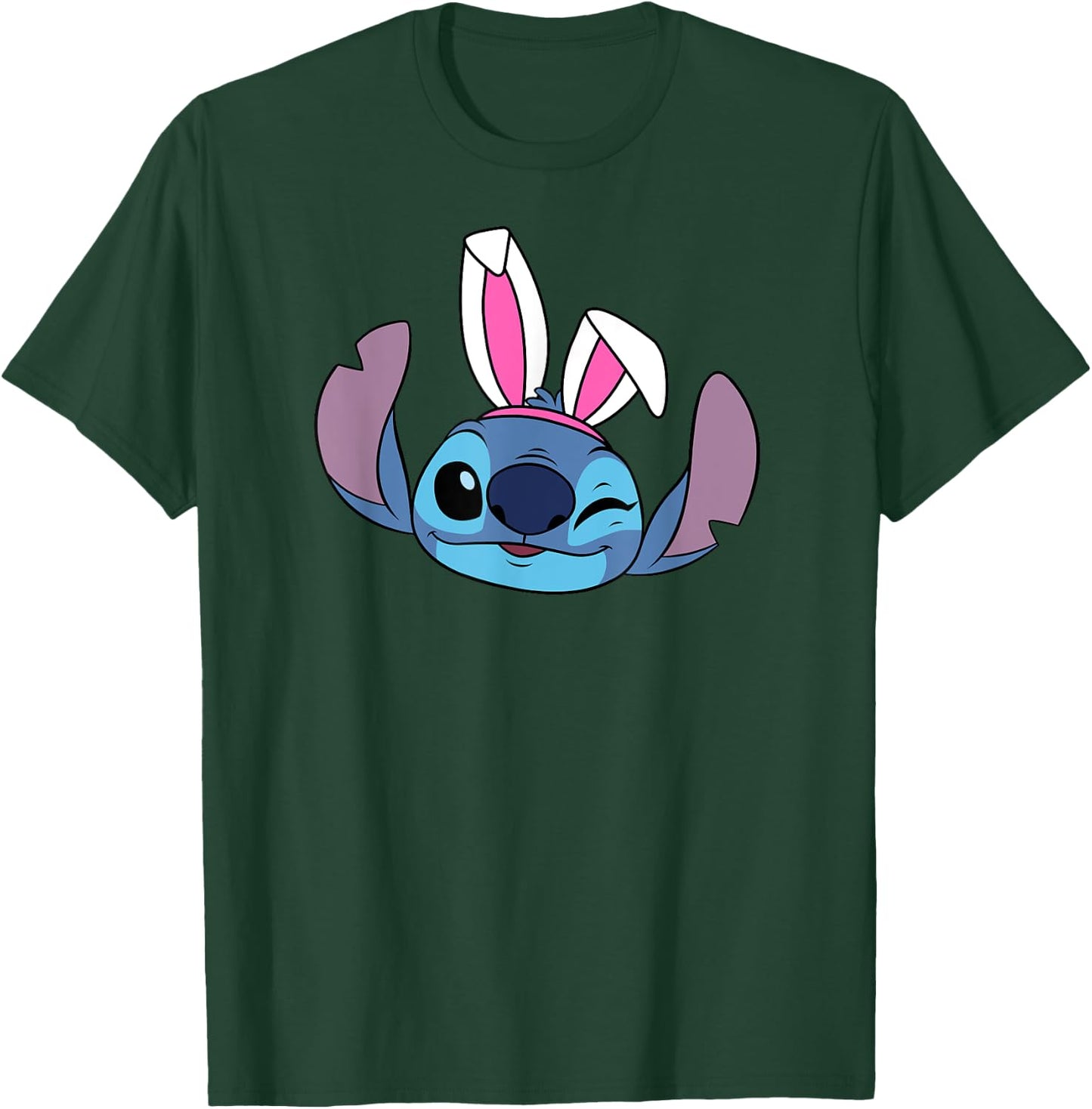 Amazon Essentials Disney Stitch Winking Spring Easter Bunny Ears T-Shirt - T-Shirt | Forest