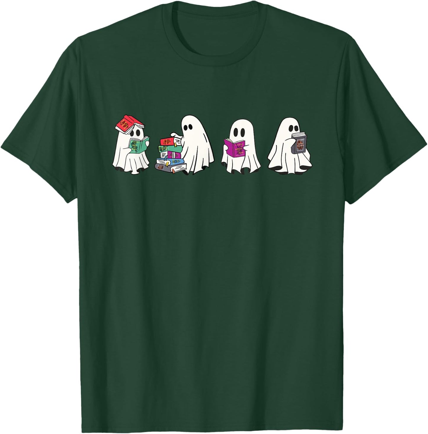 Cute Ghosts Reading Books Lover Spooky Season Halloween T-Shirt - T-Shirt | Forest