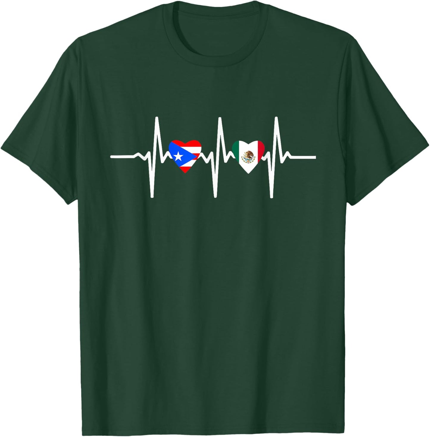Half Mexican And Puerto Rican Rico Flag Mexirican Heartbeat T-Shirt - T-Shirt | Forest
