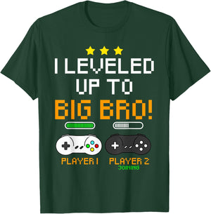 Big Bro Announcement Level Up Player 1 Player 2 Sibling Gift T-Shirt - T-Shirt | Forest