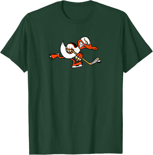 Cute Graphic Cartoon Duck Mascot Playing Ice Hockey T-Shirt - T-Shirt | Forest